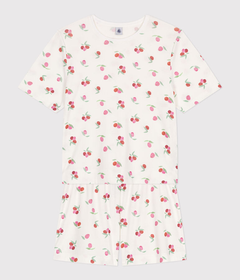 Women's short fruit print cotton pyjamas MARSHMALLOW white/MULTICO white
