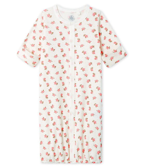 Babies' Ribbed Jumpsuit/Sleeping Bag MARSHMALLOW white/GRETEL pink/MULTICO