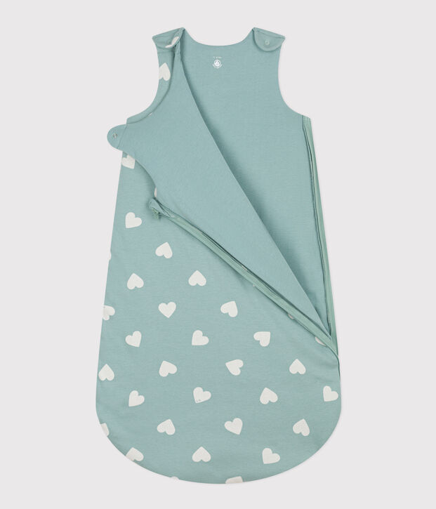 Heart Themed Cotton Sleeping Bag green/ecru