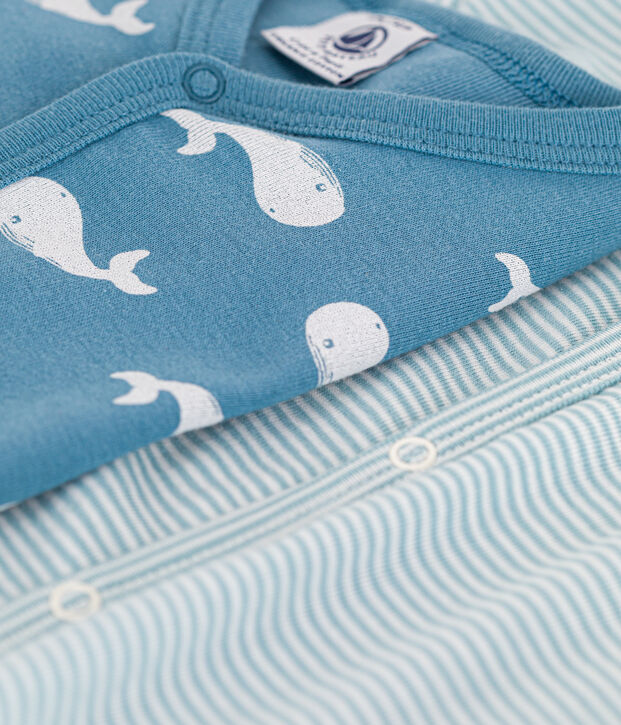 Striped and Whale Cotton Sleepsuits - Pack of 2 multicolor