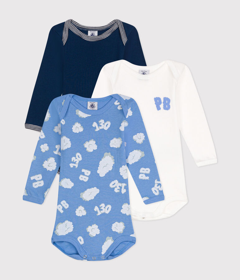 Babies' long-sleeved cotton bodysuits - 3-Pack multicolor
