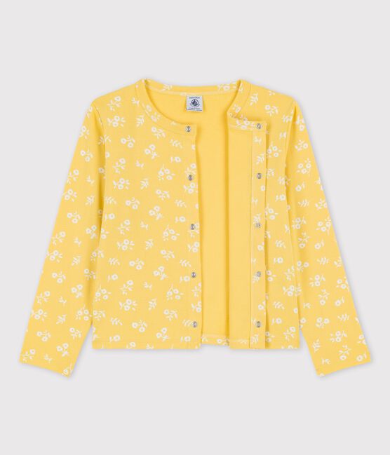 Girls' Print Cotton Cardigan ORGE yellow/MARSHMALLOW white