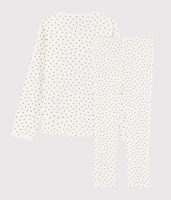 Girls' Heart Pattern Cotton Pyjamas MARSHMALLOW white/MEDIEVAL blue