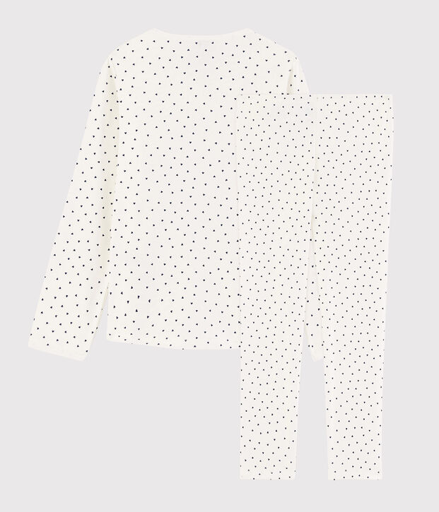 Girls' Heart Pattern Cotton Pyjamas white/blue