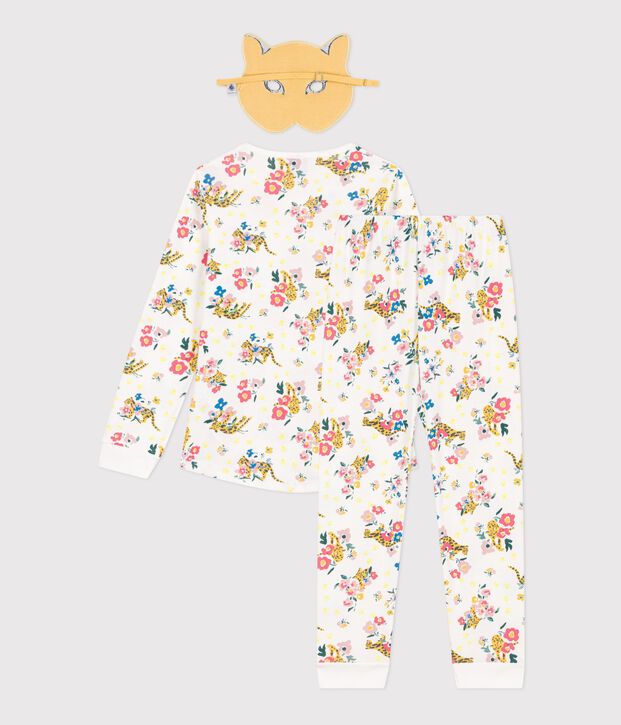 Children's cotton glow in the dark panther print pyjamas white/multicolor