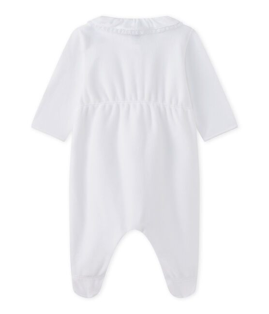 Baby girls' velour sleepsuit ECUME white