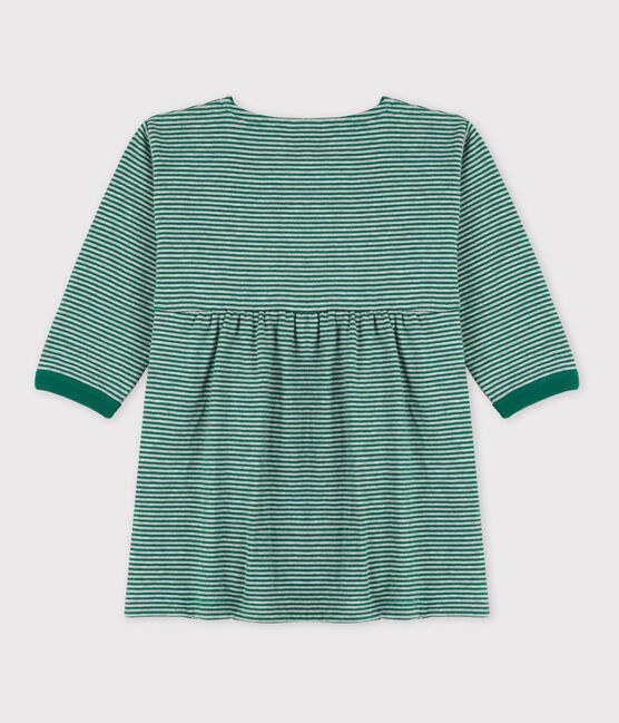 Babies' Long-Sleeved Tube-Knit Pinstriped Dress EVERGREEN /FUMEE