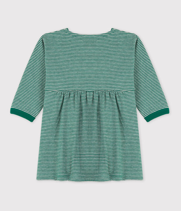 Babies' Long-Sleeved Tube-Knit Pinstriped Dress green/grey