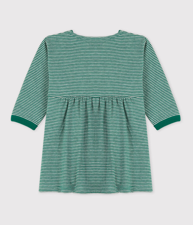 Babies' Long-Sleeved Tube-Knit Pinstriped Dress green/grey