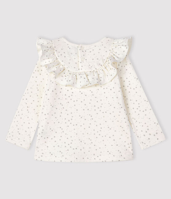 Baby girl's long-sleeved blouse MARSHMALLOW white/ARGENT grey