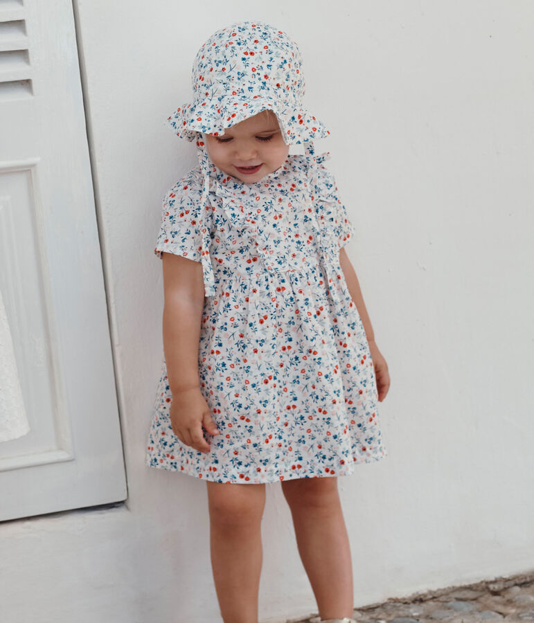 Babies' short-sleeved floral print cotton dress white/multicolor