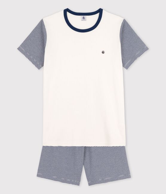 Boys' Blue Pinstriped Organic Cotton Short Pyjamas MEDIEVAL blue/MARSHMALLOW white