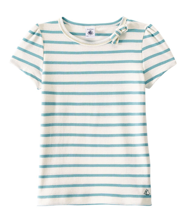 Girl's sailor-striped T-shirt white/green