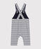 Babies' Thick Stripy Jersey Long Dungarees MARSHMALLOW white/SMOKING blue