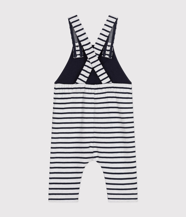 Babies' Thick Stripy Jersey Long Dungarees white/blue
