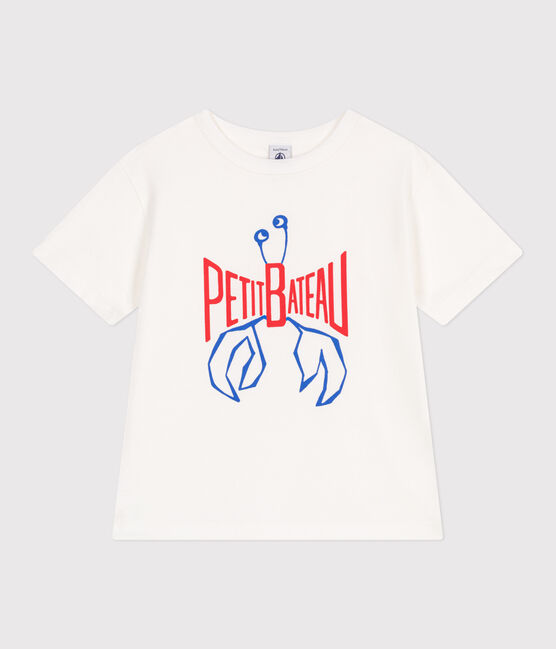Children's short-sleeved printed cotton T-shirt MARSHMALLOW white