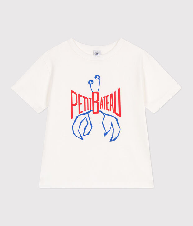 Children's short-sleeved printed cotton T-shirt white