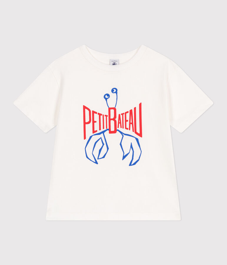 Children's short-sleeved printed cotton T-shirt white