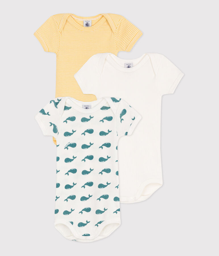 Babies' short-sleeved whale pattern cotton bodies - 3-Pack multicolor