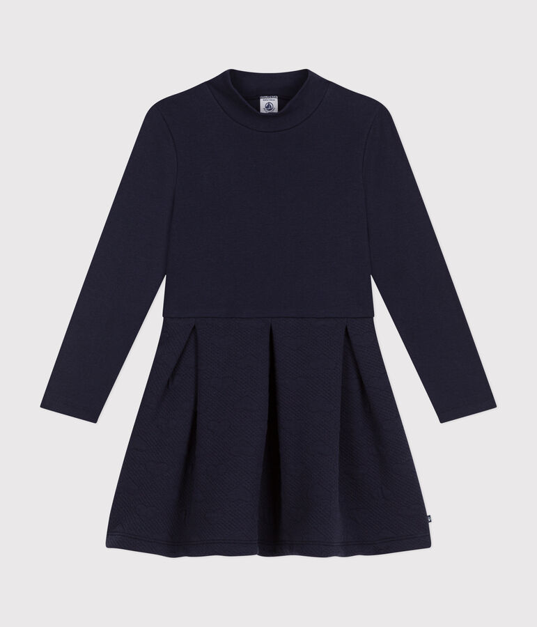 Girls' long-sleeved dress in two materials blue