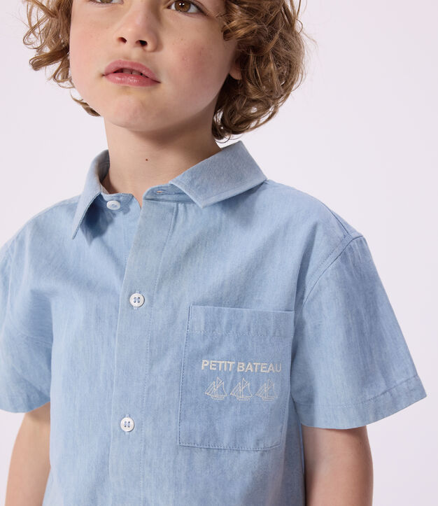 Children's short-sleeved cotton shirt blue