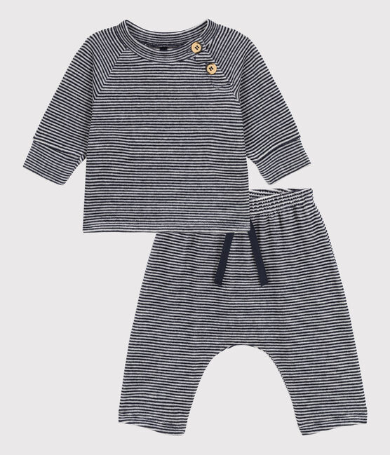 Babies' Cotton Velour Clothing - 2-Piece Set SMOKING blue/MARSHMALLOW white
