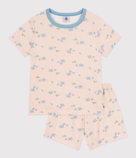 Children's short elephant print cotton pyjamas MARSHMALLOW white/MULTICO white