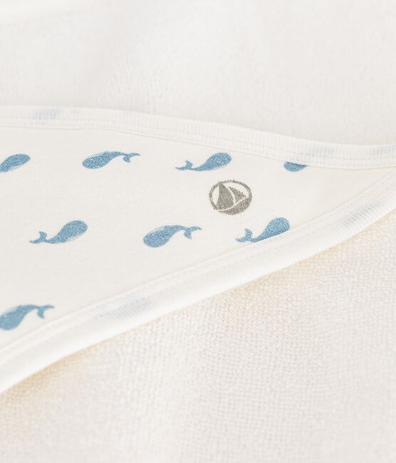 Babies' square cotton bath wrap MARSHMALLOW /ADRIATIC