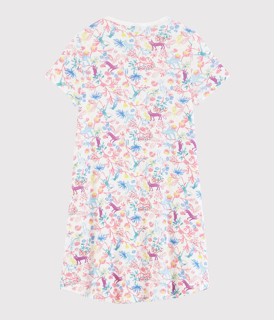 Girls' Jungle Print Cotton Nightdress MARSHMALLOW white/MULTICO white