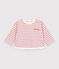 Babies' long-sleeved stripy cotton T-shirt. pink/ecru