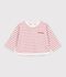 Babies' long-sleeved stripy cotton T-shirt. pink/ecru
