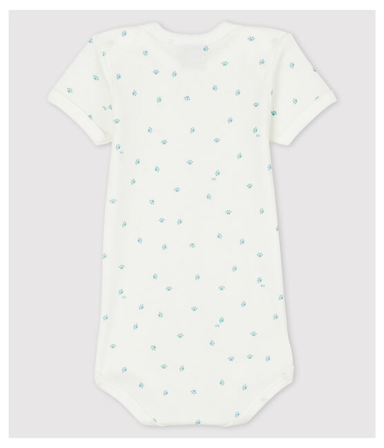 Babies' Paw Print Short-Sleeved Bodysuit MARSHMALLOW white/MISTIGRI white