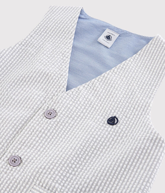 Boys' Seersucker Waistcoat GRIS grey/MARSHMALLOW white