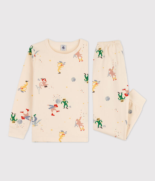 Children's Unisex Glow in the Dark Fleece Pyjamas Ecru/multicolor