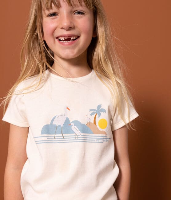 Girls' Printed Cotton T-Shirt AVALANCHE white/MULTICO