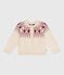 Children's cotton and wool patterned jacquard cardigan AVALANCHE Ecru/AMARANTE