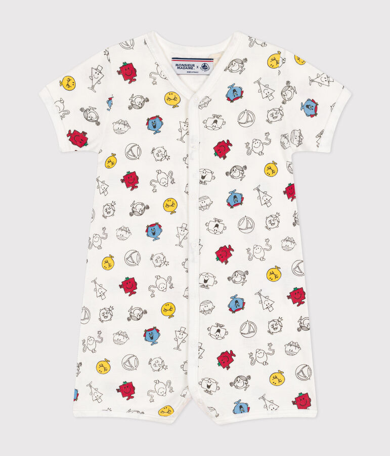 Babies' short printed Mr. Men and Little Miss cotton playsuit MARSHMALLOW white/MULTICO white