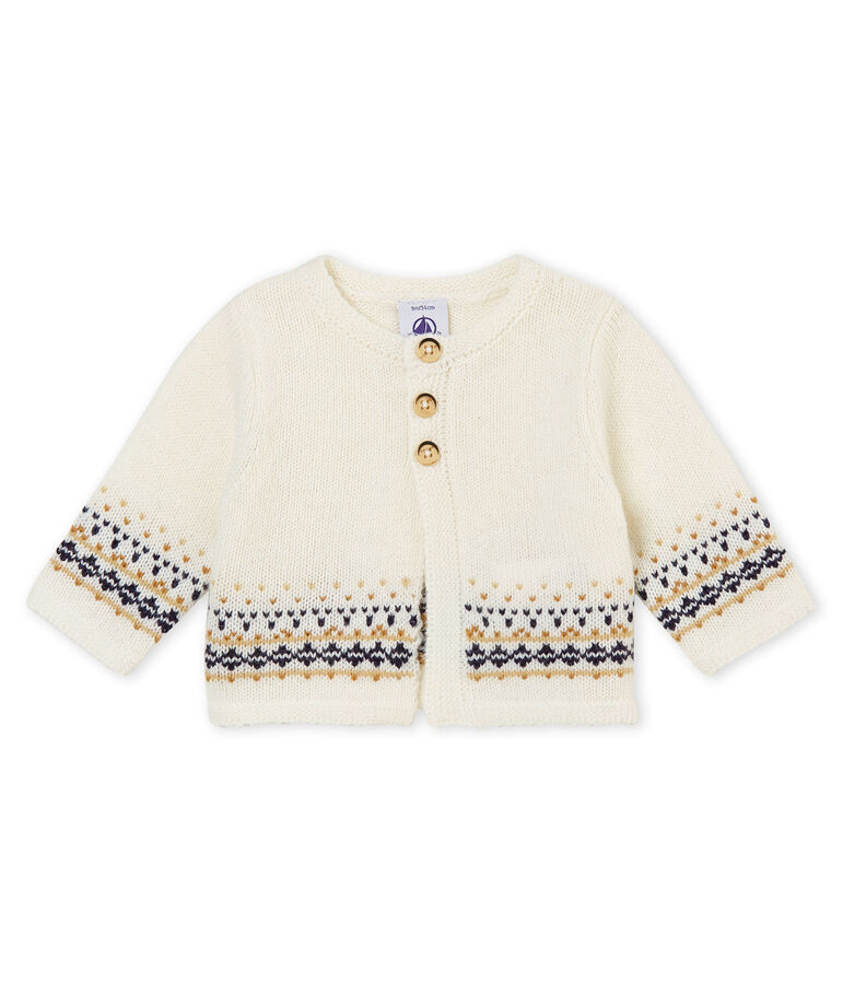 Baby boy's cardigan in knit jacquard MARSHMALLOW white