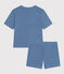 Women's openwork cotton pyjama shorts and plain T-shirt BEACH blue