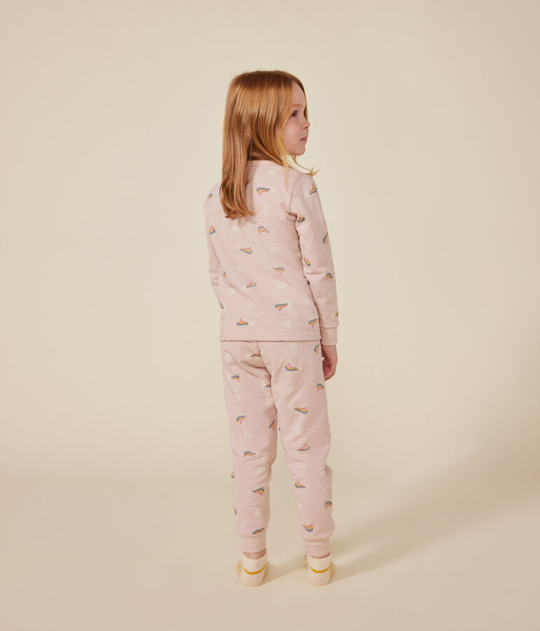Children's brushed fleece pyjamas printed with stars and hearts pink/multicolor