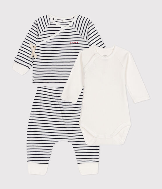 Babies' Cotton Striped Outfit - 2-Piece Set MARSHMALLOW white/SMOKING blue
