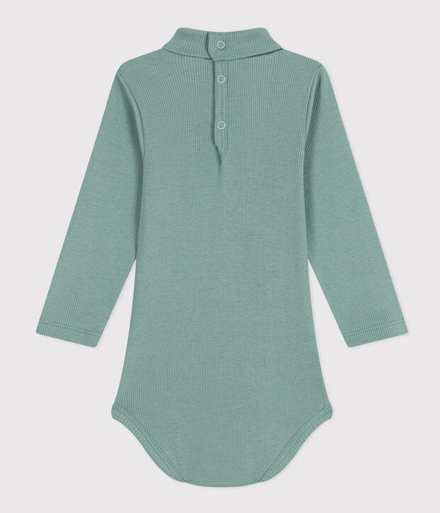 Babies' Long-Sleeved Roll Neck Cotton Bodysuit green