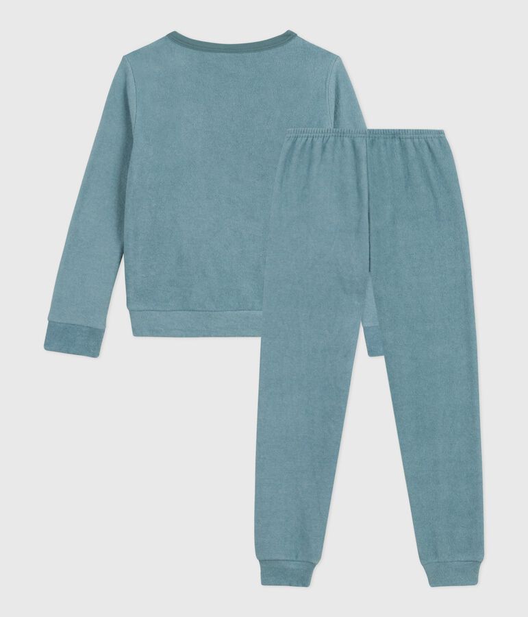 Children's plain cotton terry pyjamas blue