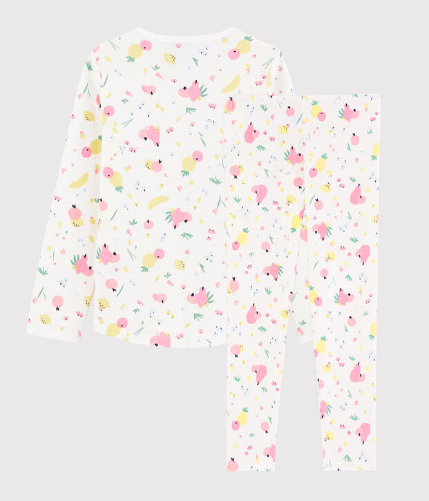 Girls' Summer Fruit Pattern Organic Cotton Pyjamas white/multicolor