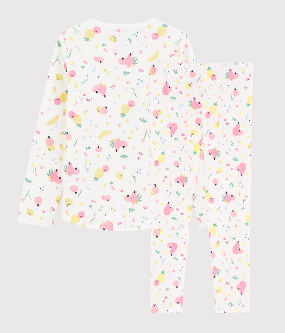 Girls' Summer Fruit Pattern Organic Cotton Pyjamas MARSHMALLOW white/MULTICO white