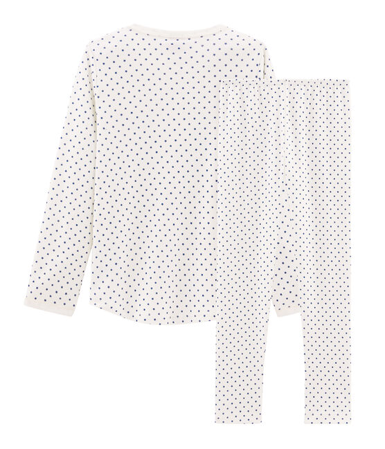 Girls' Ribbed Pyjamas MARSHMALLOW white/MAJOR CN blue
