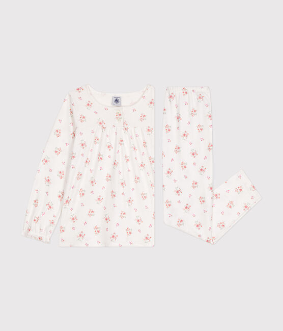 Children's floral printed cotton pyjamas MARSHMALLOW white/MULTICO white