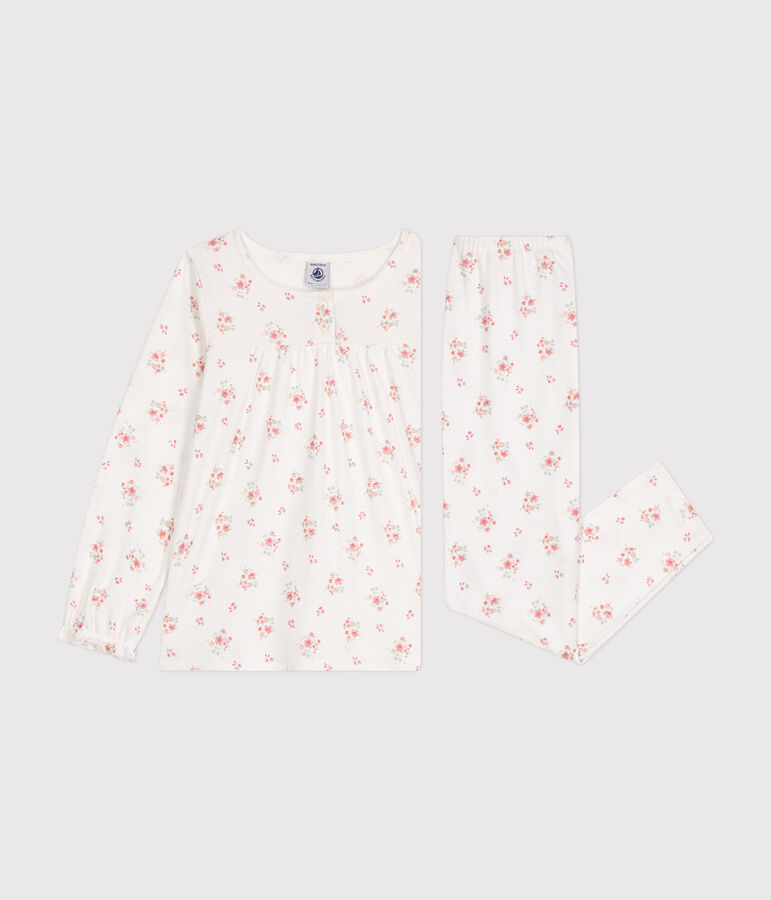 Children's floral printed cotton pyjamas white/multicolor
