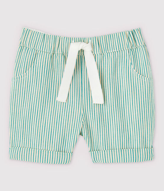 Baby Boys' Eye-Catching Stripy Serge Shorts MARSHMALLOW white/GAZON green