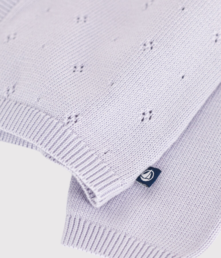 Babies' plain knitted cotton cardigan purple